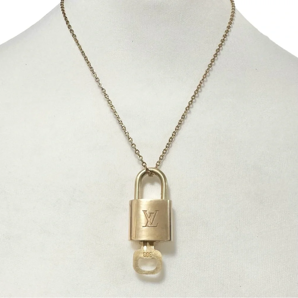 Authentic Louis Vuitton #344 Lock & Key Set on a 18K Gold Plated Chain Necklace